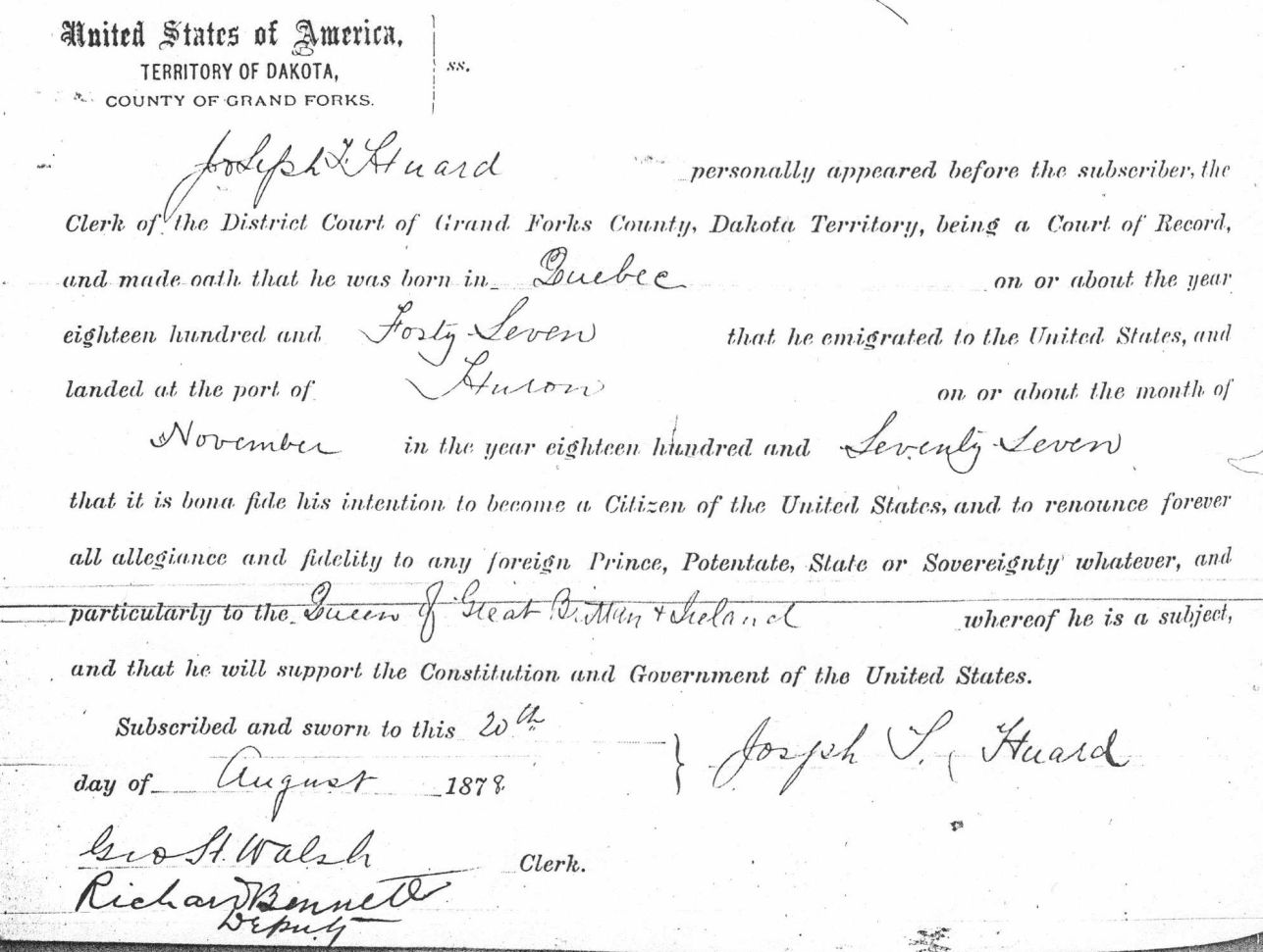  Joseph T. Huard 1st filing for US Naturalization